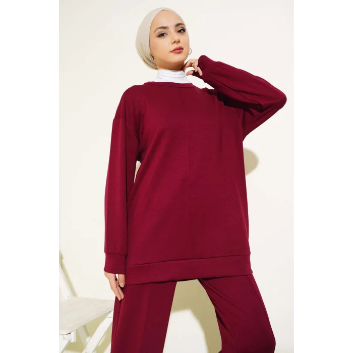 Yazgı Moda Kadın Dikiş Detaylı İkili Takım Mürdüm