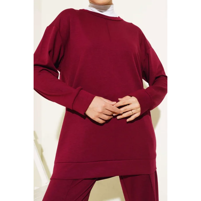 Yazgı Moda Kadın Dikiş Detaylı İkili Takım Mürdüm