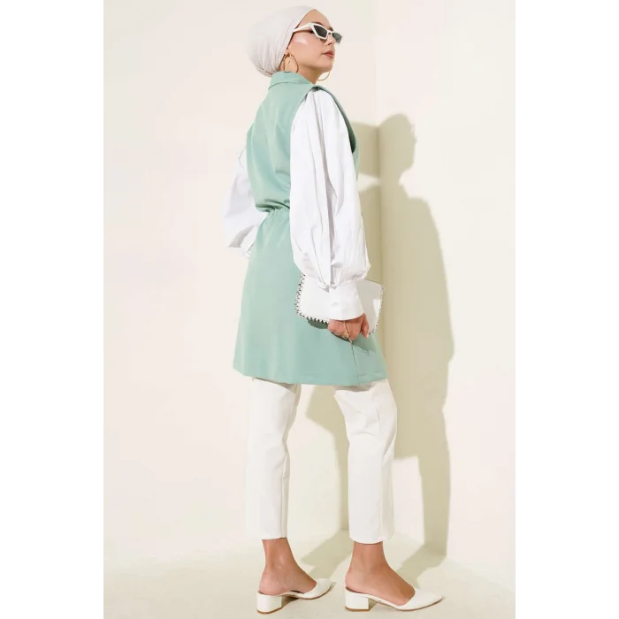 YAZGI MODA Cep Kapaklı Tünelli Yelek Çağla Yeşili