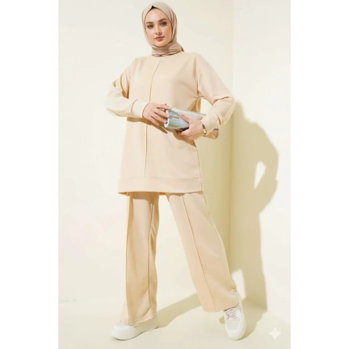 Bej Çımalı Basic İkili Eşofman Takım