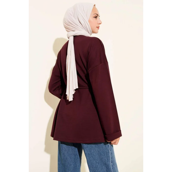 Bisiklet Yaka İp Kuşaklı Tunik Bordo