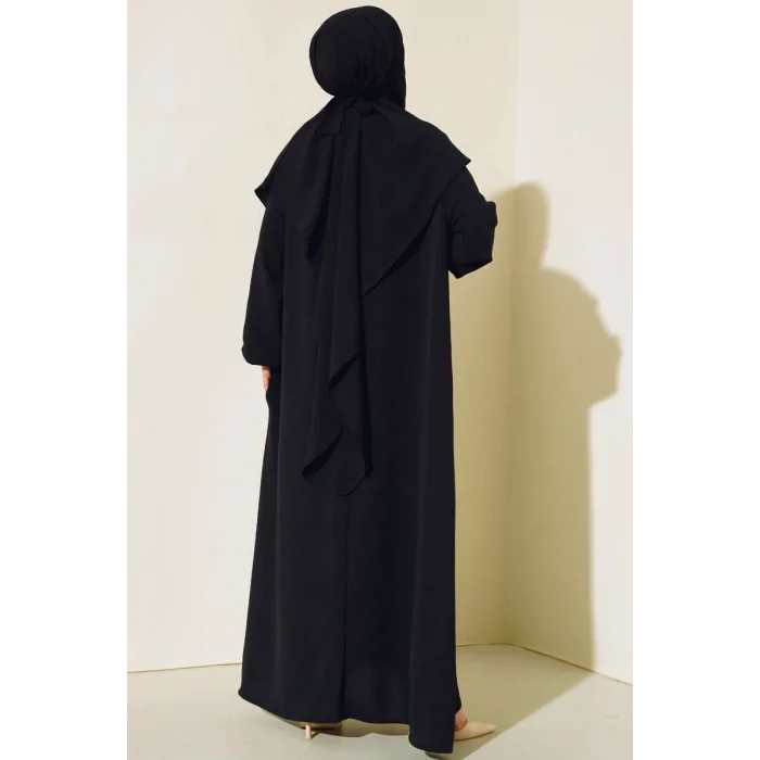 Siyah Sultan Model Geniş Peçeli Ferace Takım
