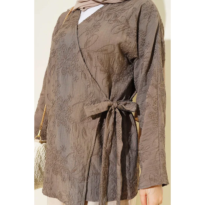 YAZGIMODA Çiçek İşlemeli Bağlamalı Kimono