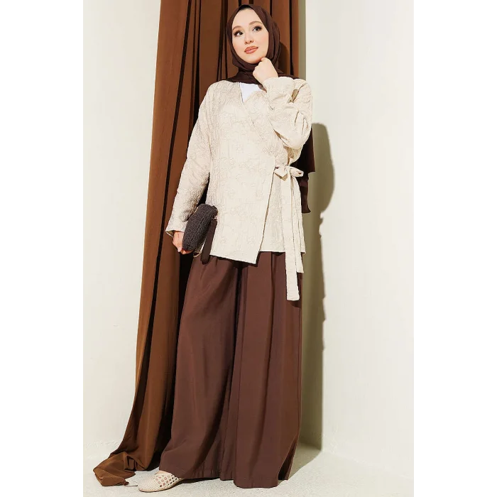 YAZGIMODA Çiçek İşlemeli Bağlamalı Kimono