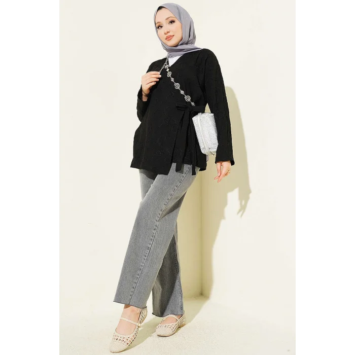 YAZGIMODA Çiçek İşlemeli Bağlamalı Kimono