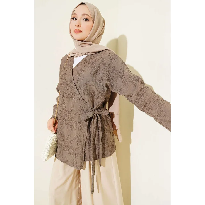 YAZGIMODA Çiçek İşlemeli Bağlamalı Kimono