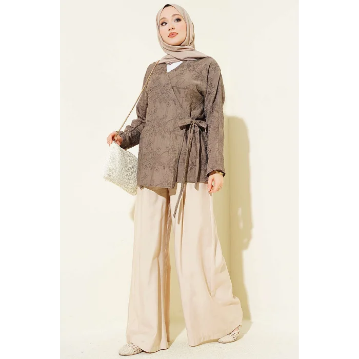 YAZGIMODA Çiçek İşlemeli Bağlamalı Kimono