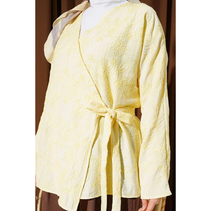 YAZGIMODA Çiçek İşlemeli Bağlamalı Kimono