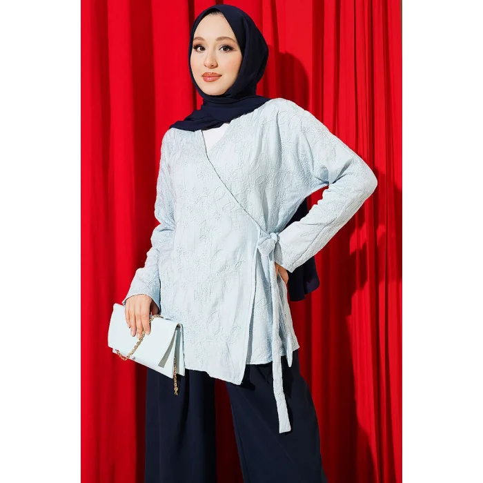 YAZGIMODA Çiçek İşlemeli Bağlamalı Kimono