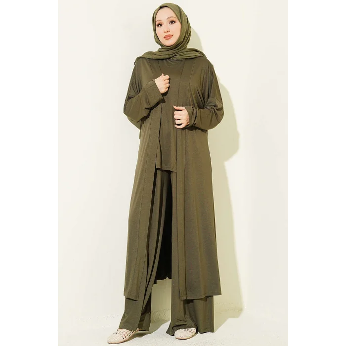 YAZGIMODA Hırkalı Basic Üçlü Takım Haki