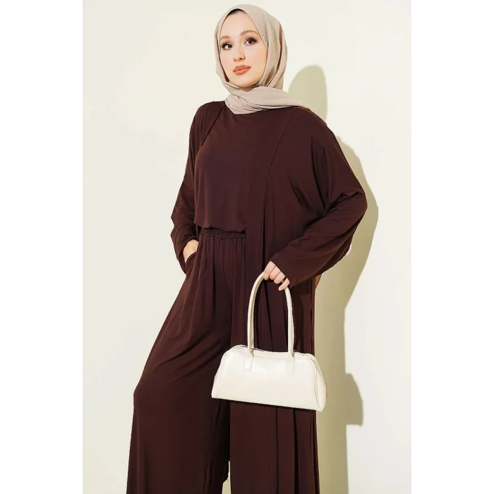 YAZGIMODA Hırkalı Basic Üçlü Takım Kahve