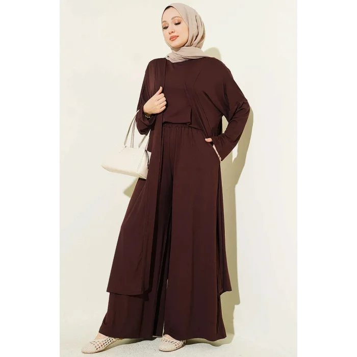 YAZGIMODA Hırkalı Basic Üçlü Takım Kahve