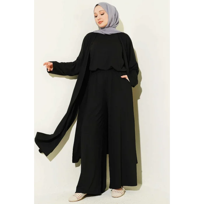 YAZGIMODA Hırkalı Basic Üçlü Takım Siyah