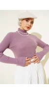 Lila Boğazlı Fitilli Triko Body