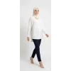 BrandName Beyaz Dökümlü Oversize Zincir Detaylı Tesettür Tunik Gömlek