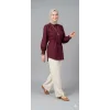 Kadın Bordo Belden Bağlamalı Düğmeli Tesettür Gömlek Tunik