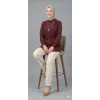 Kadın Bordo Belden Bağlamalı Düğmeli Tesettür Gömlek Tunik