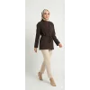 Yazgı Moda Kadın Koyu Kahve Beli Bağlamalı V Yaka Kruvaze Ceket