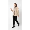 Kadın Bej Atlas Kumaş Blazer Ceket - Çizgili Garnili Şık Ceket