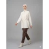 Yazgı Moda Kadın Ekru Hakim Yaka Kuşaklı Tesettür Gömlek