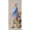 YAZGI MODA Kadın Mavi Çadır Kumaş Yanı Yırtmaçlı Uzun Gömlek Tunik