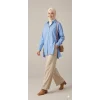 YAZGI MODA Kadın Mavi Çadır Kumaş Yanı Yırtmaçlı Uzun Gömlek Tunik