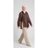 YAZGI MODA Kadın Kahve rengi Çadır Kumaş Yanı Yırtmaçlı Uzun Gömlek Tunik