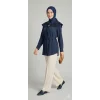 Ekose Pelerin Yaka Detaylı Kuşaklı Lacivert Tunik Gömlek