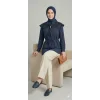 Ekose Pelerin Yaka Detaylı Kuşaklı Lacivert Tunik Gömlek