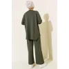 Haki Oversize Sweatshirt Ve Geniş Paça Pantolon Kombin Takım