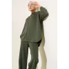 Haki Oversize Sweatshirt Ve Geniş Paça Pantolon Kombin Takım