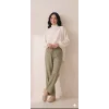 Yazgı Moda Kadın Haki Beli Lastikli Rahat Kalıp Keten Pantolon