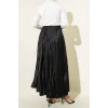 YAZGI MODA Mini Taşlı Pileli Saten Etek Siyah
