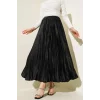 YAZGI MODA Mini Taşlı Pileli Saten Etek Siyah