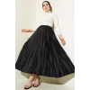 YAZGI MODA Mini Taşlı Pileli Saten Etek Siyah