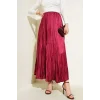 YAZGI MODA Mini Taşlı Pileli Saten Etek Bordo