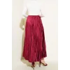 YAZGI MODA Mini Taşlı Pileli Saten Etek Bordo