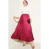 YAZGI MODA Mini Taşlı Pileli Saten Etek Bordo