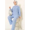 Şerit Fırfırlı Tunik İkili Takım Bebe Mavisi