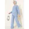 Şerit Fırfırlı Tunik İkili Takım Bebe Mavisi