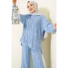 Şerit Fırfırlı Tunik İkili Takım Bebe Mavisi
