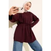 Bisiklet Yaka İp Kuşaklı Tunik Bordo