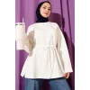 Bisiklet Yaka İp Kuşaklı Tunik Ekru