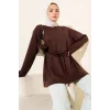 Bisiklet Yaka İp Kuşaklı Tunik Kahve