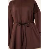 Bisiklet Yaka İp Kuşaklı Tunik Kahve