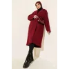 Bordo Premium Kruvaze Yaka Oversize Uzun Kaşe Kaban