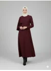 Premium Esnek Çelik Örme Nervürlü Uzun Bordo Elbise