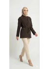 Yazgı Moda Kadın Koyu Kahve Beli Bağlamalı V Yaka Kruvaze Ceket