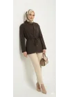 Yazgı Moda Kadın Koyu Kahve Beli Bağlamalı V Yaka Kruvaze Ceket