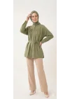 Yazgı Moda Kadın Haki Hakim Yaka Kuşaklı Tesettür Gömlek
